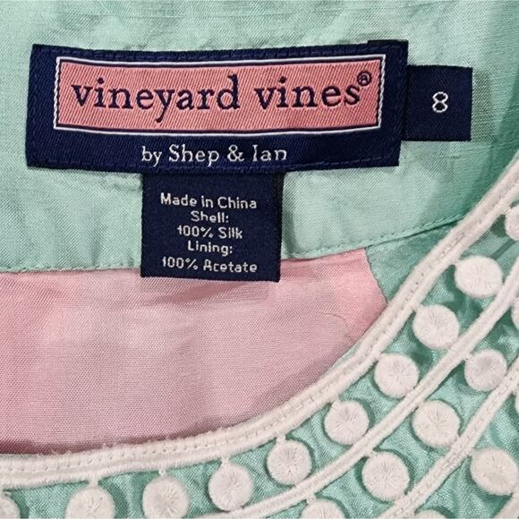 Vineyard Vines Aqua Blue Sleeveless‎ Dress White Beaded Neckline Party Cocktail - Picture 9 of 9